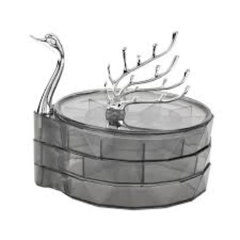 Gray color swan shaped three layer jewelry box